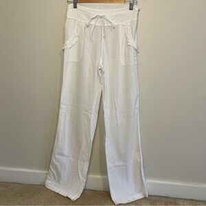 Women's White Wide Leg Pants with Drawstring